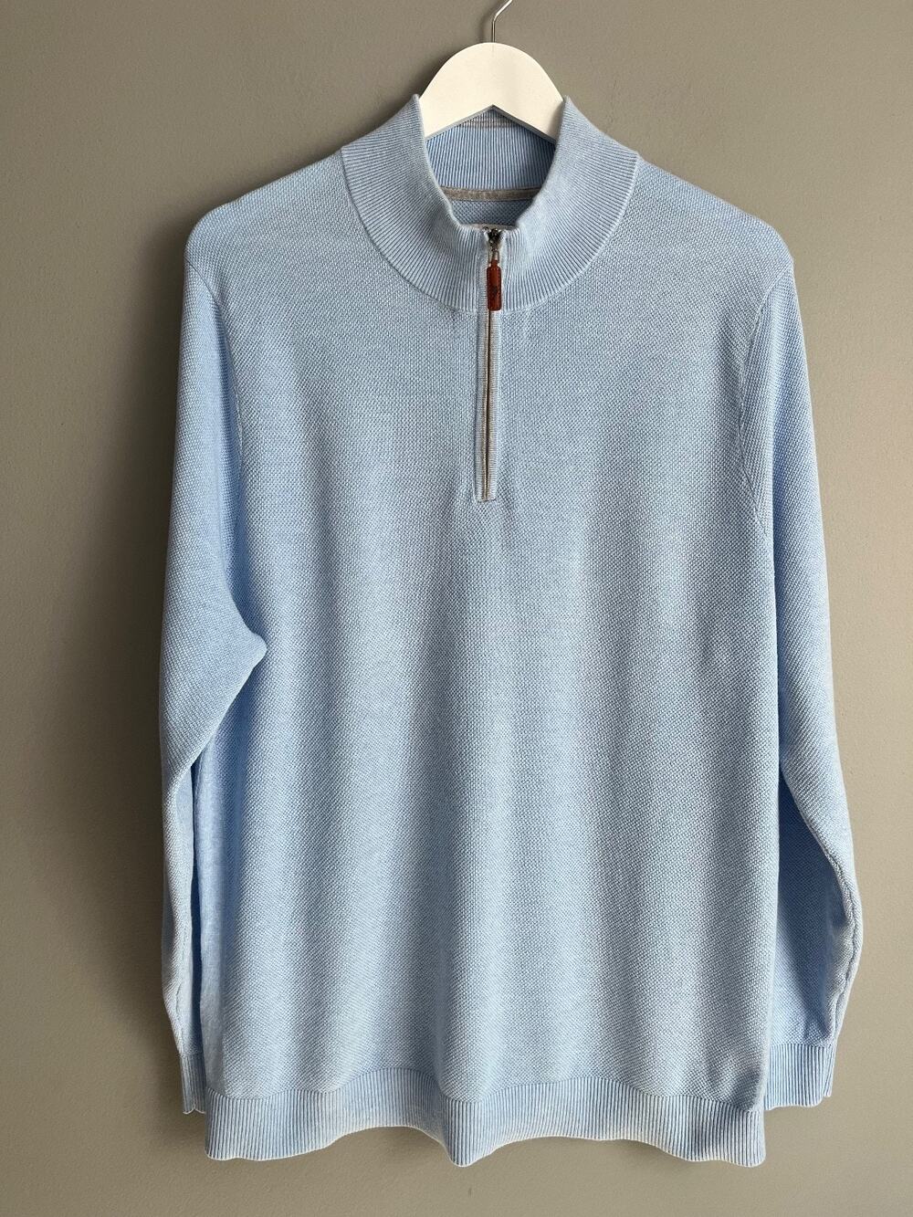 Tommy Bahama IslandZone Men's L Blue Coolmax Cotton Quarter Zip Sweater Preppy